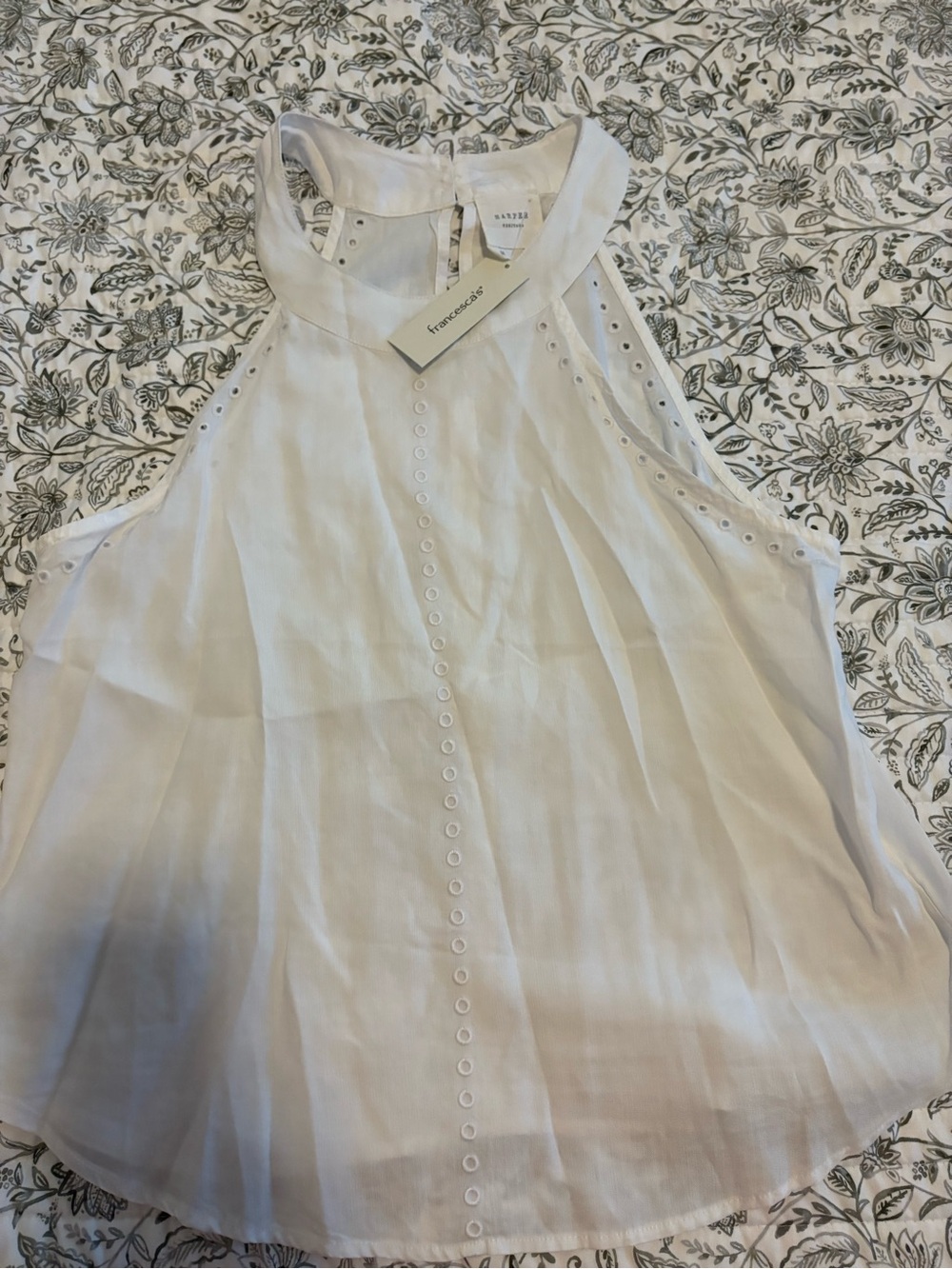 Francesca's Collections White Eyelet-Trim Halter Camisole